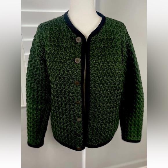 None Sweaters - Green Garden Party Heavy Knit Sweater Button Down Over Coat Blazer Jacket Woman